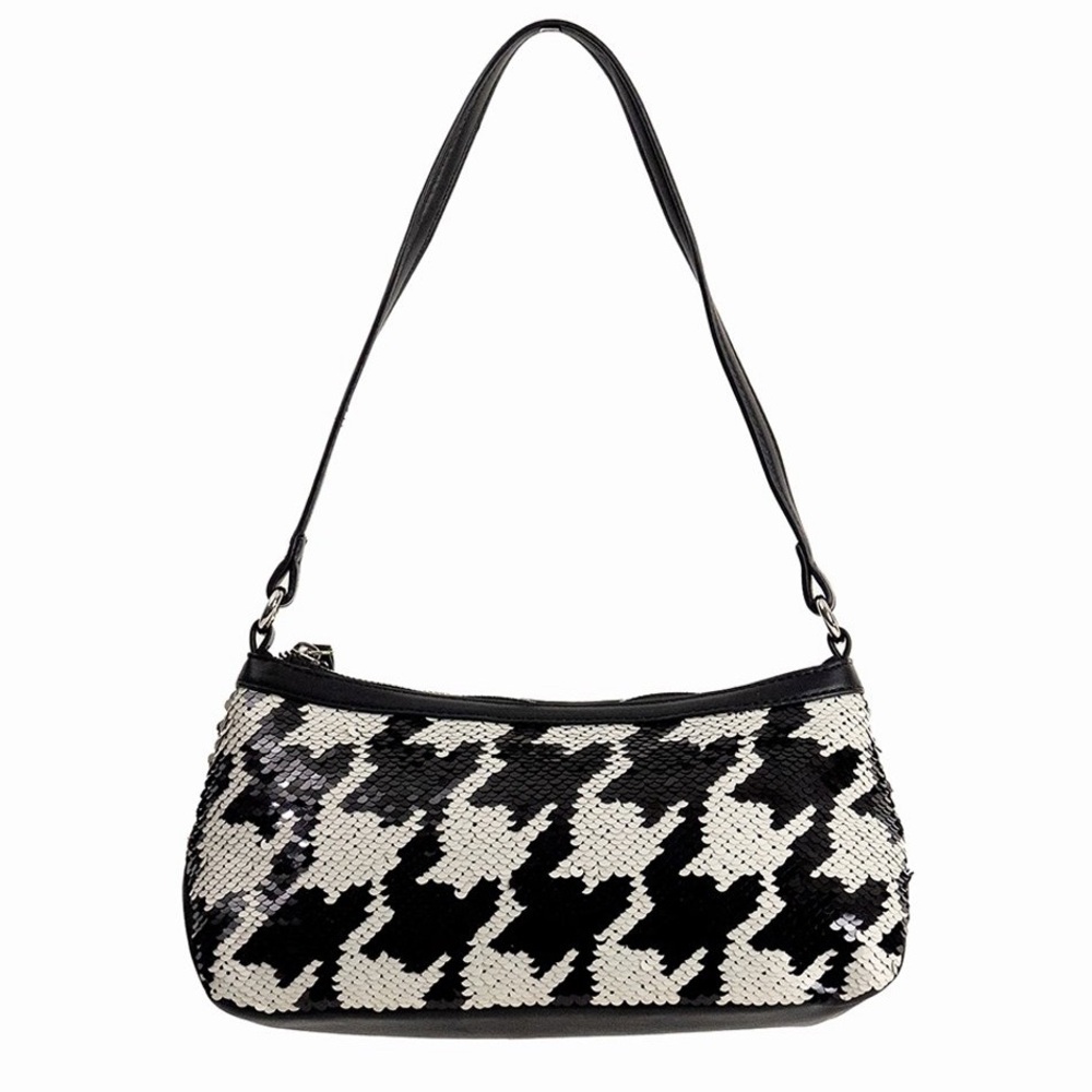 My Accessories London festival shoulder bag in black and white dogtooth sequin